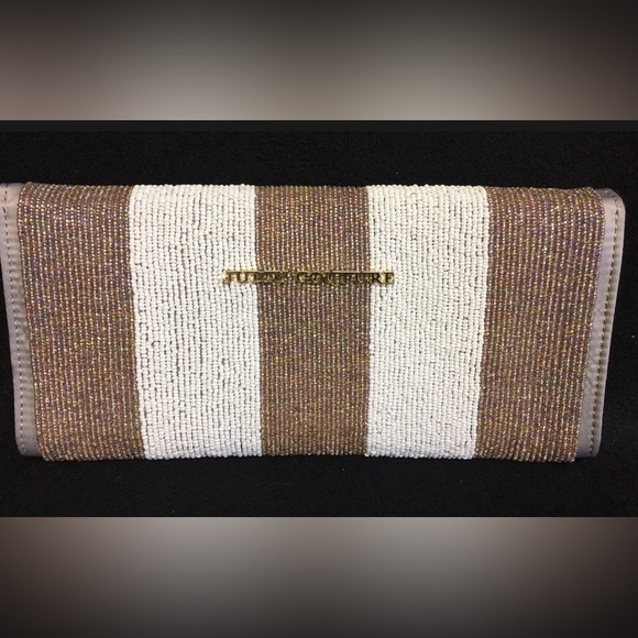Juicy Couture Bag Beaded Disco Clutch Gold White Purse Glitz Striped Iridescent - Picture 1 of 12